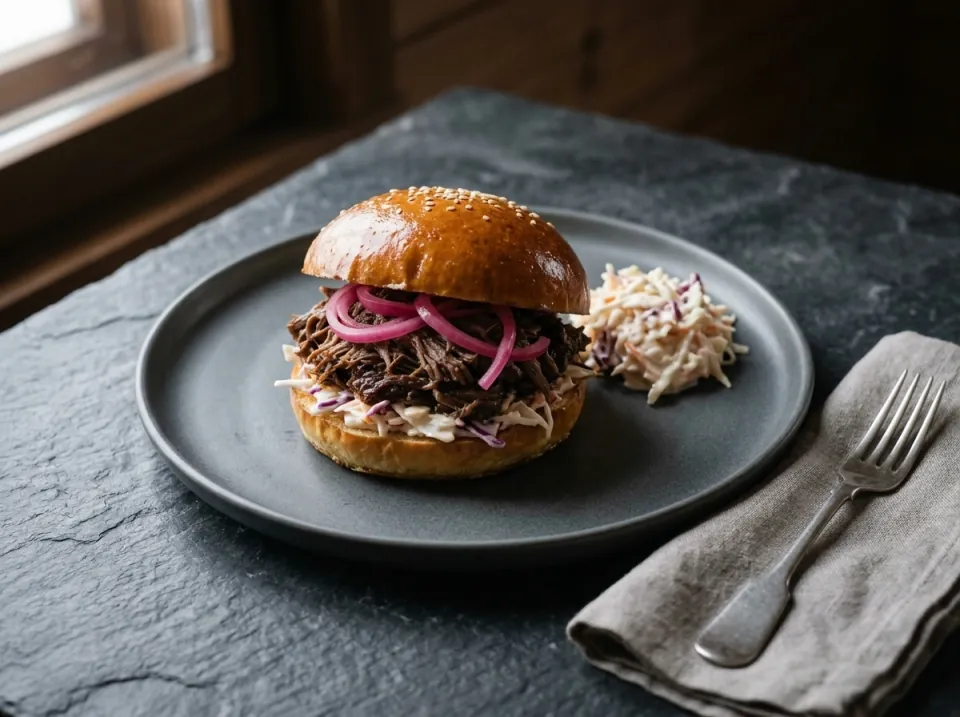 Pulled Reindeer Shoulder Sandwich